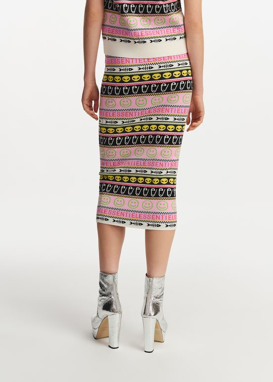 Jupe midi en jacquard multicolore