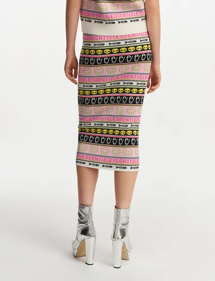 Multicolor jacquard-knitted midi skirt