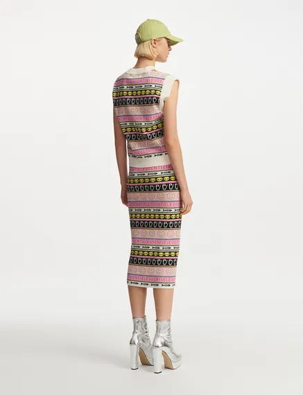 Multicolor jacquard-knitted midi skirt