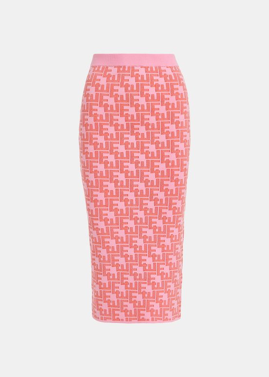 Roze en rode midirok in jacquard