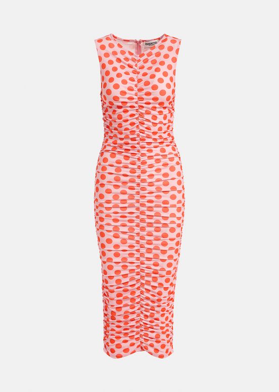 Light pink and red polka-dot stretch-jersey midi dress