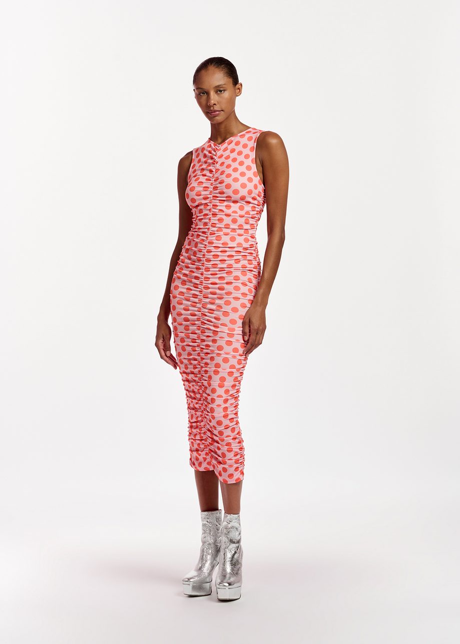 Pink and red zebra jacquard-knitted dress