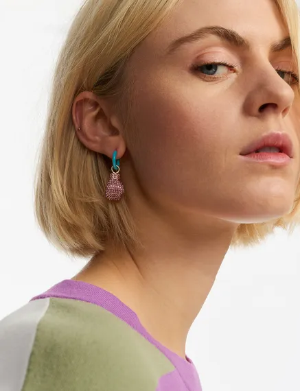 Light blue hoop earrings with boxing glove and cherry pendants