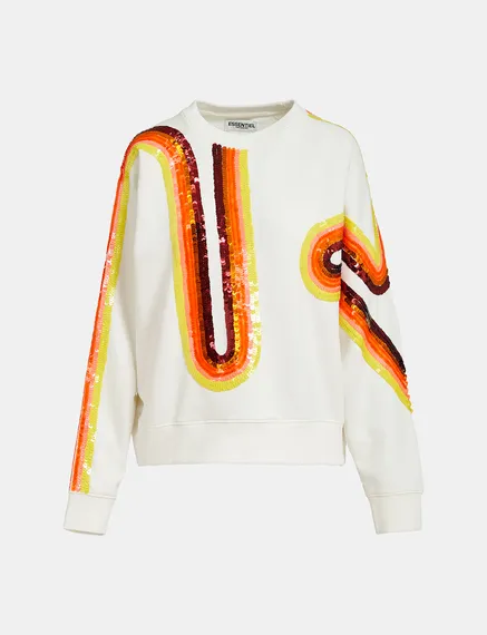 Off-white organic cotton sweatshirt with sequin embroideries