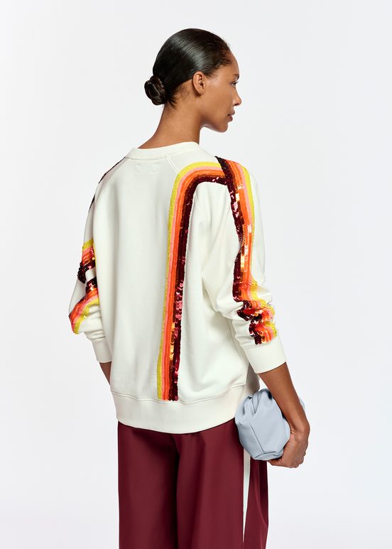 Off-white organic cotton sweatshirt with sequin embroideries