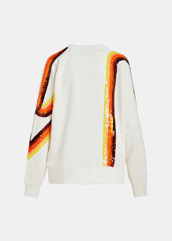 Cremeweißes Sweatshirt aus Bio-Baumwolle mit mehrfarbiger Paillettenstickerei