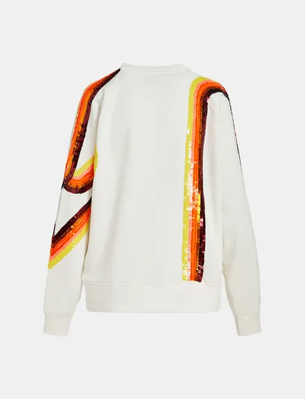 Off-white organic cotton sweatshirt with sequin embroideries