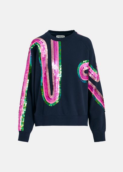 Navy blue organic cotton sweatshirt with sequin embroideries