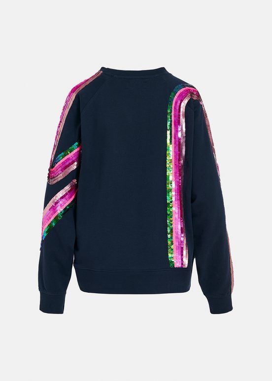 Marineblauwe sweater van biokatoen met pailletten