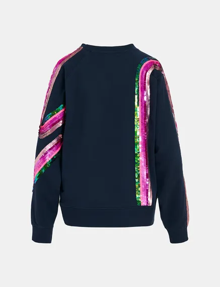 Marineblauwe sweater van biokatoen met pailletten