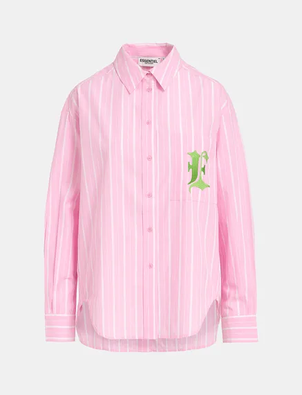 Light pink and white striped cotton shirt with 'E' embroidery