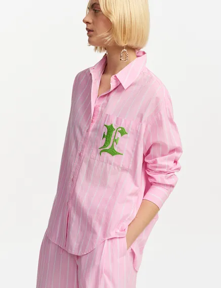 Light pink and white striped cotton shirt with 'E' embroidery