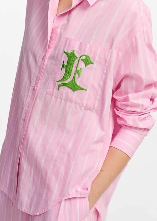 Light pink and white striped cotton shirt with 'E' embroidery