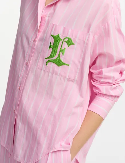 Light pink and white striped cotton shirt with 'E' embroidery