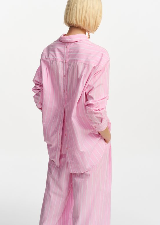 Light pink and white striped cotton shirt with 'E' embroidery