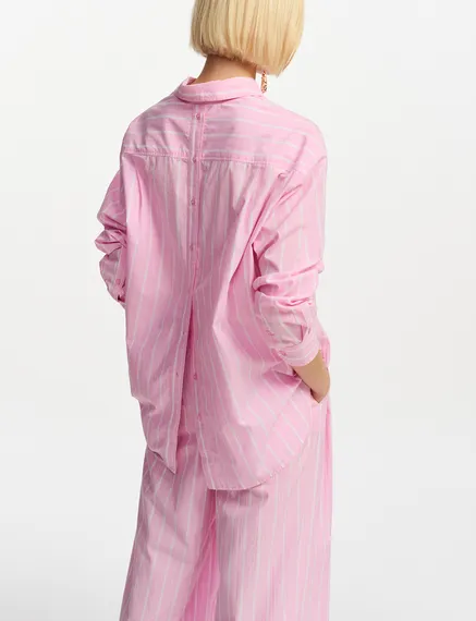 Light pink and white striped cotton shirt with 'E' embroidery