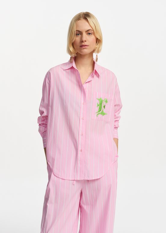 Light pink and white striped cotton shirt with 'E' embroidery