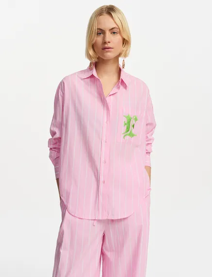 Light pink and white striped cotton shirt with 'E' embroidery