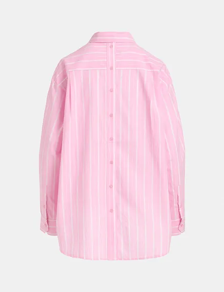 Light pink and white striped cotton shirt with 'E' embroidery