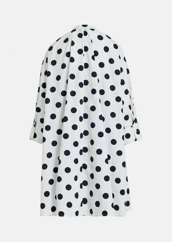 White and black polka-dot knee-length shirt dress