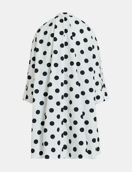 White and black polka-dot knee-length shirt dress