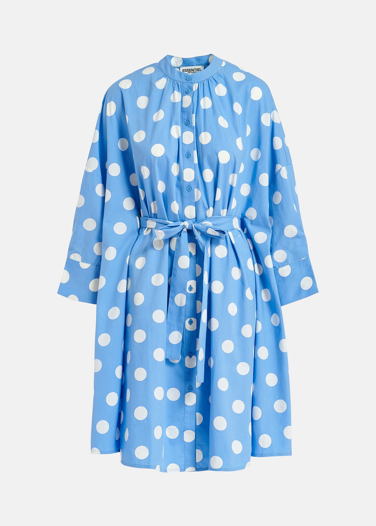 Robe chemise à pois bleue et blanche