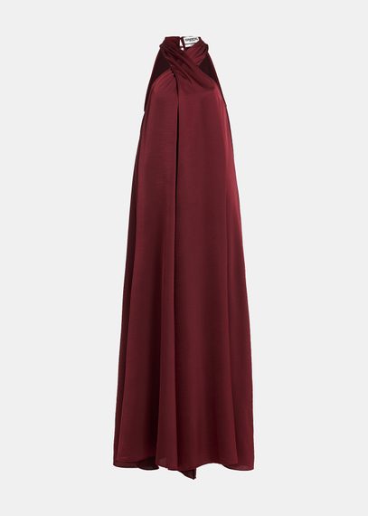 Robe maxi bordeaux à encolure américaine