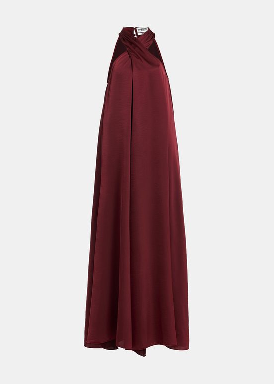 Bordeaux maxi-jurk met halternek