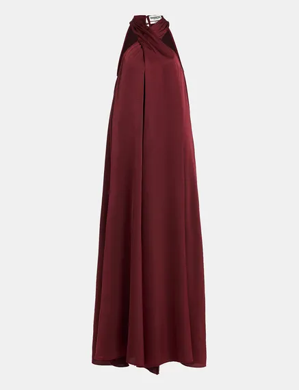 Robe maxi bordeaux à encolure américaine