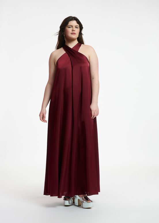 Burgundy halter neck maxi-length dress