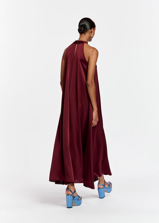 Bordeaux maxi-jurk met halternek