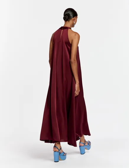 Bordeaux maxi-jurk met halternek