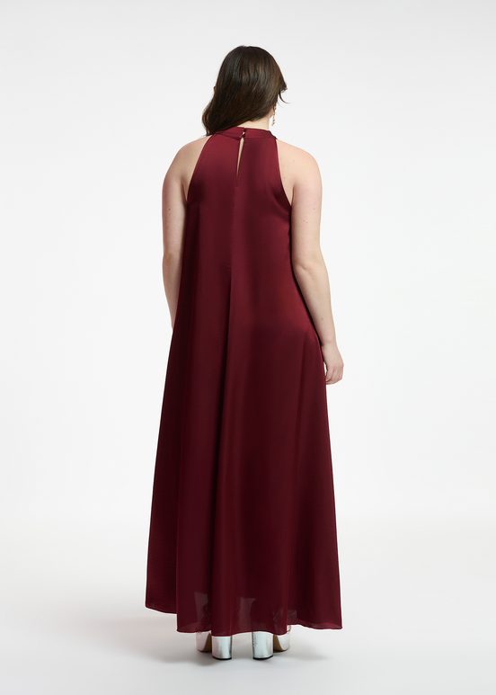 Bordeaux maxi-jurk met halternek