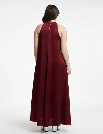 Robe maxi bordeaux à encolure américaine