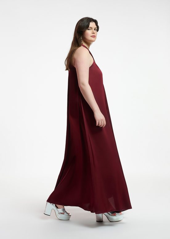 Burgundy halter neck maxi-length dress