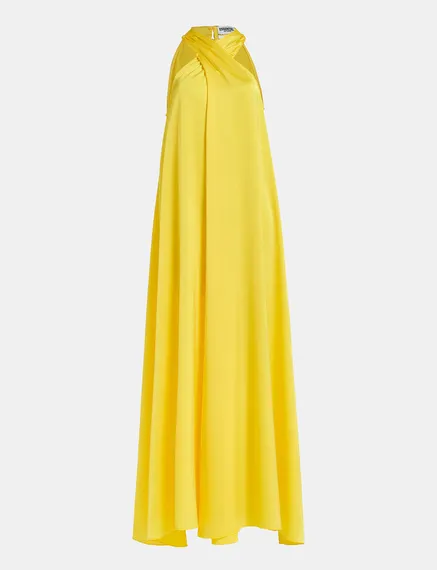 Robe maxi jaune à encolure américaine