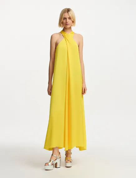 Yellow halter neck maxi-length dress