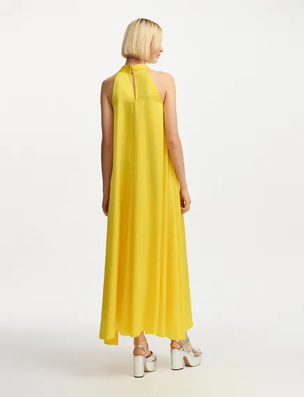 Yellow halter neck maxi-length dress