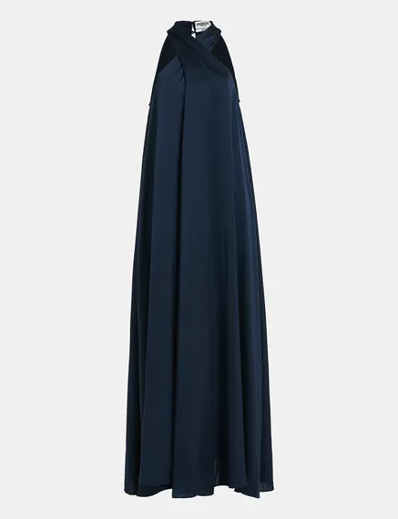 Navy blue halter neck maxi-length dress