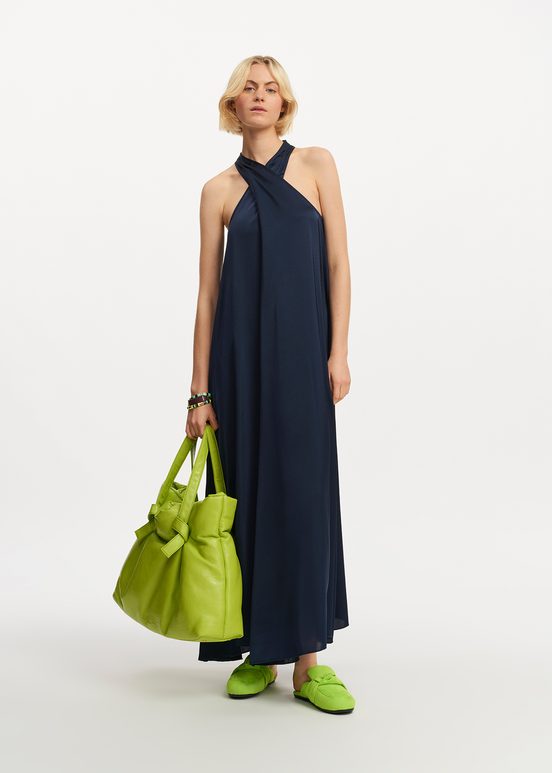 Navy blue halter neck maxi-length dress