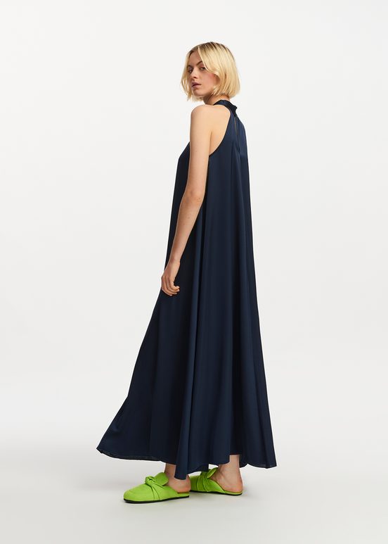 Marineblauwe maxi-jurk met halternek