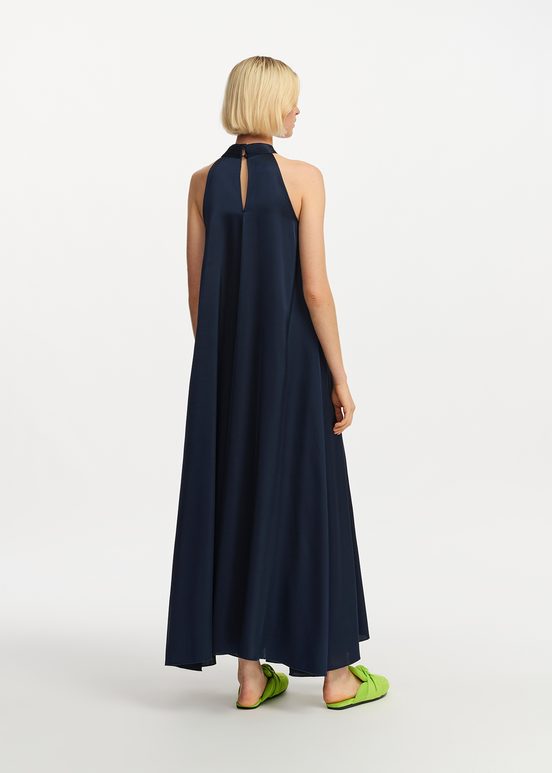 Marineblauwe maxi-jurk met halternek