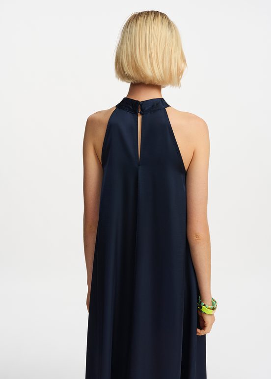 Navy blue halter neck maxi-length dress