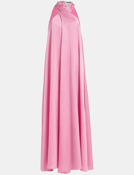 Robe maxi rose clair à encolure américaine