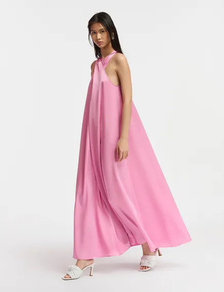 Robe maxi rose clair à encolure américaine