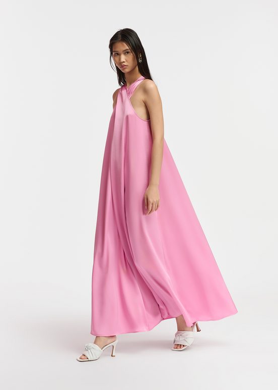 Robe maxi rose clair à encolure américaine