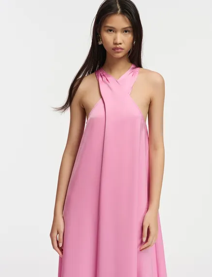 Light pink halter neck maxi-length dress