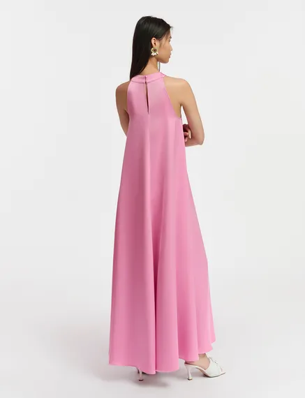 Robe maxi rose clair à encolure américaine