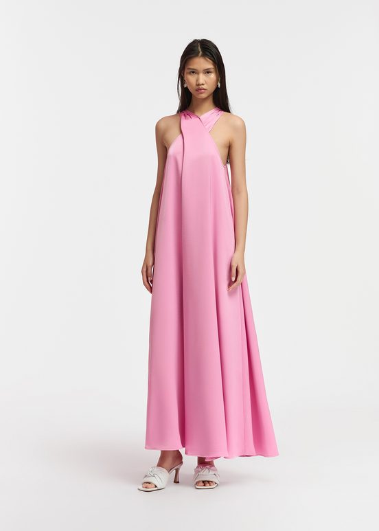 Robe maxi rose clair à encolure américaine