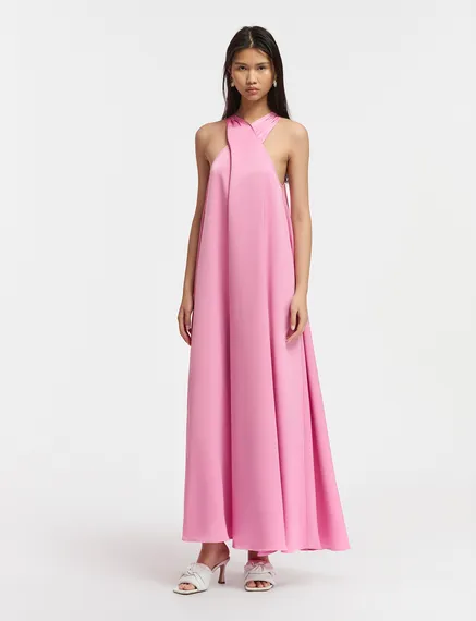 Robe maxi rose clair à encolure américaine